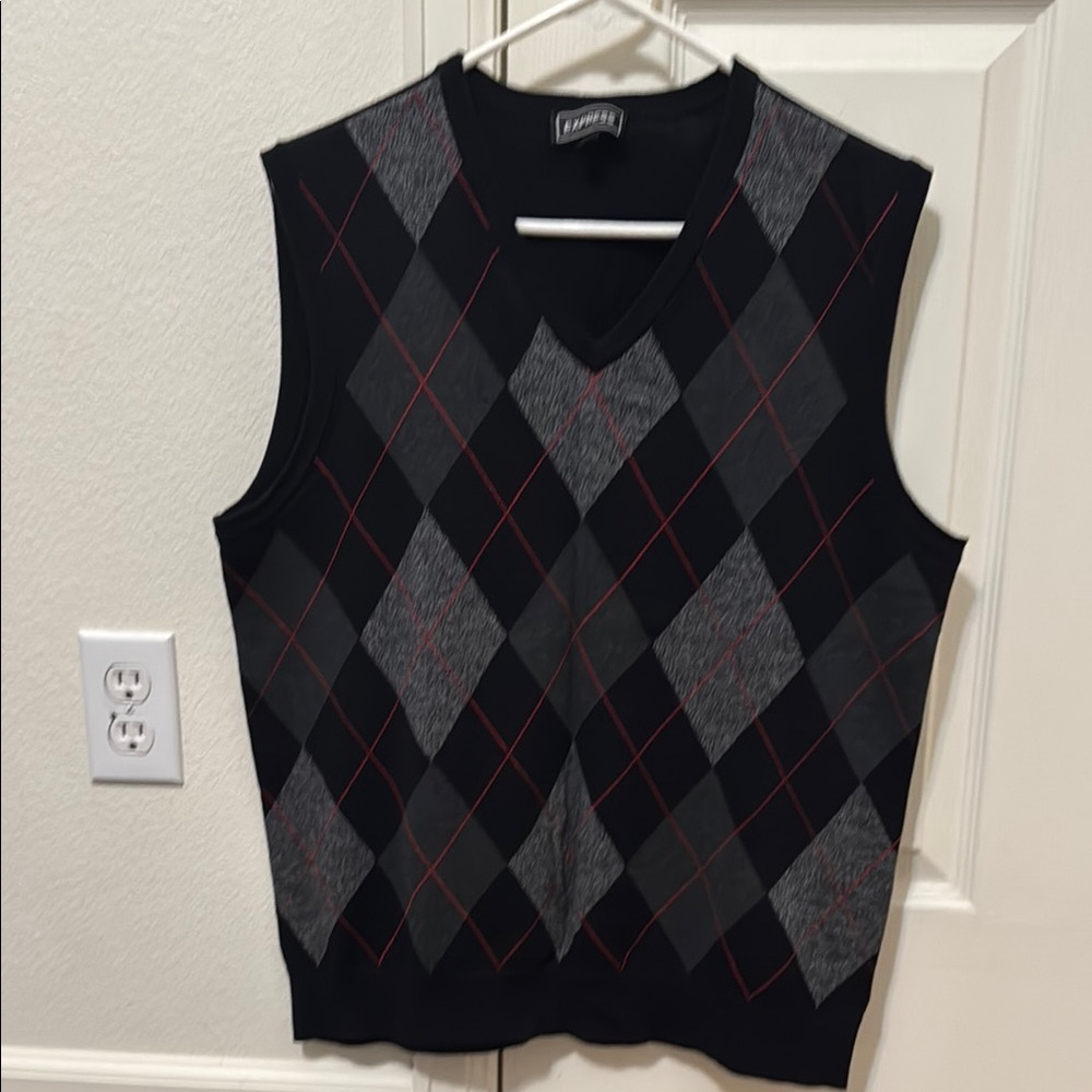 Lands' End Black and Gray Argyle Vest